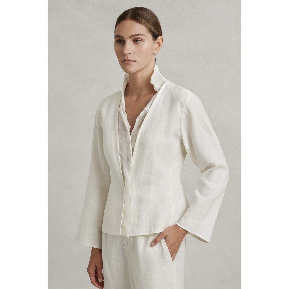 Annette Görtz Linen Cotton Blazer - 36 White Lagenlook Avant Garde Quiet Luxury